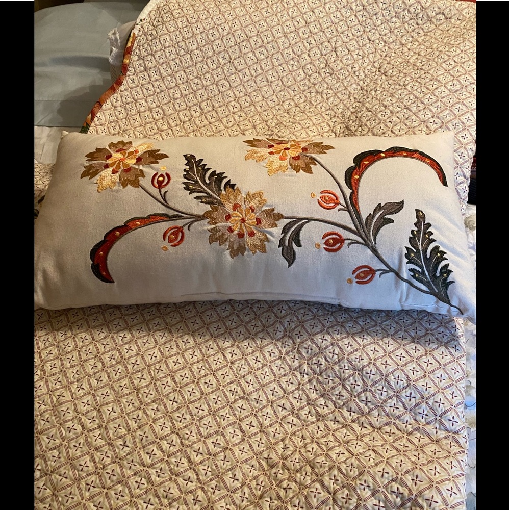 Angelina Embroidered floral oblong pillow